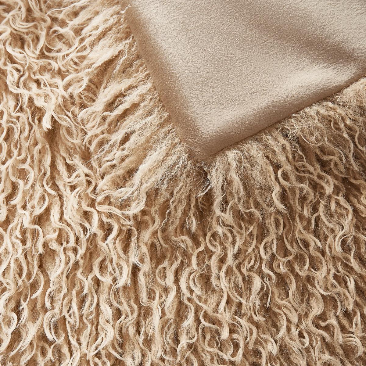 Micah Faux Mongolian Throw 50" x 60" - Beige
