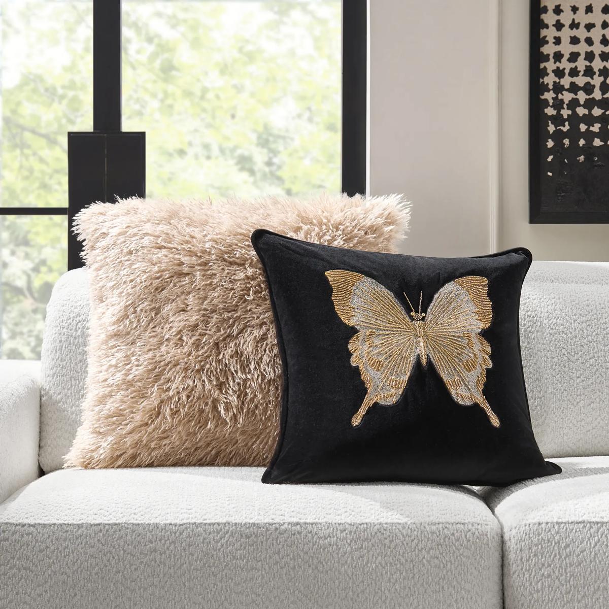 Micah Beige Faux Mongolian Fur Pillow 22" x 22"