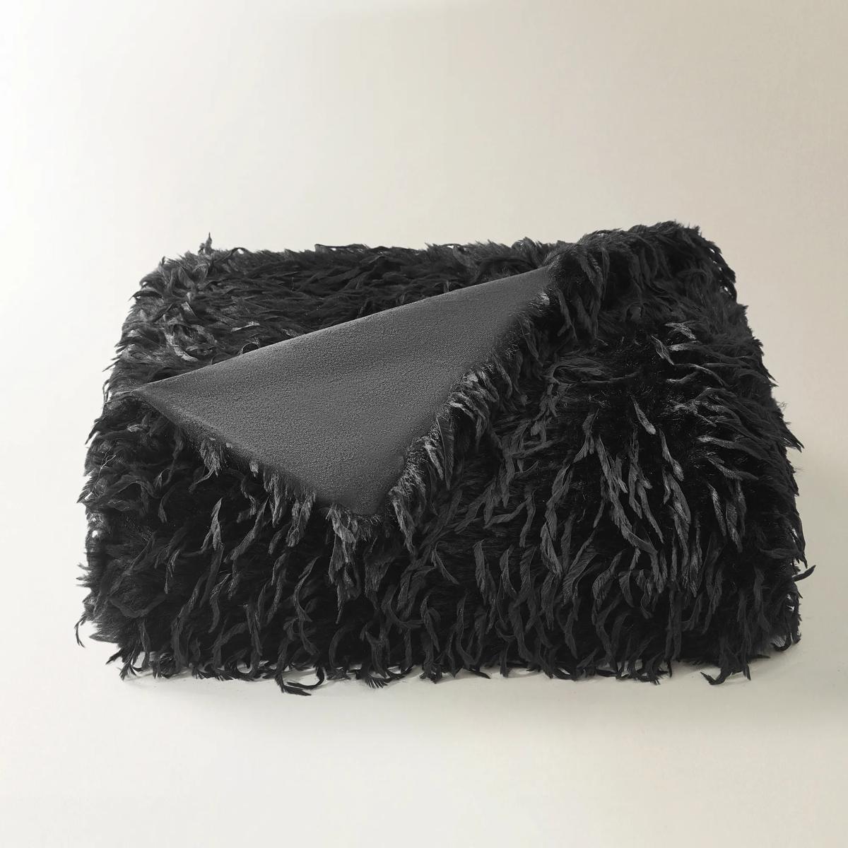 Pluma Faux Feather Throw 50" x 60" - Black