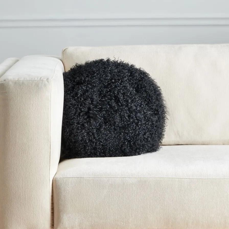 Mia Mongolian Pillow 18"D - Black