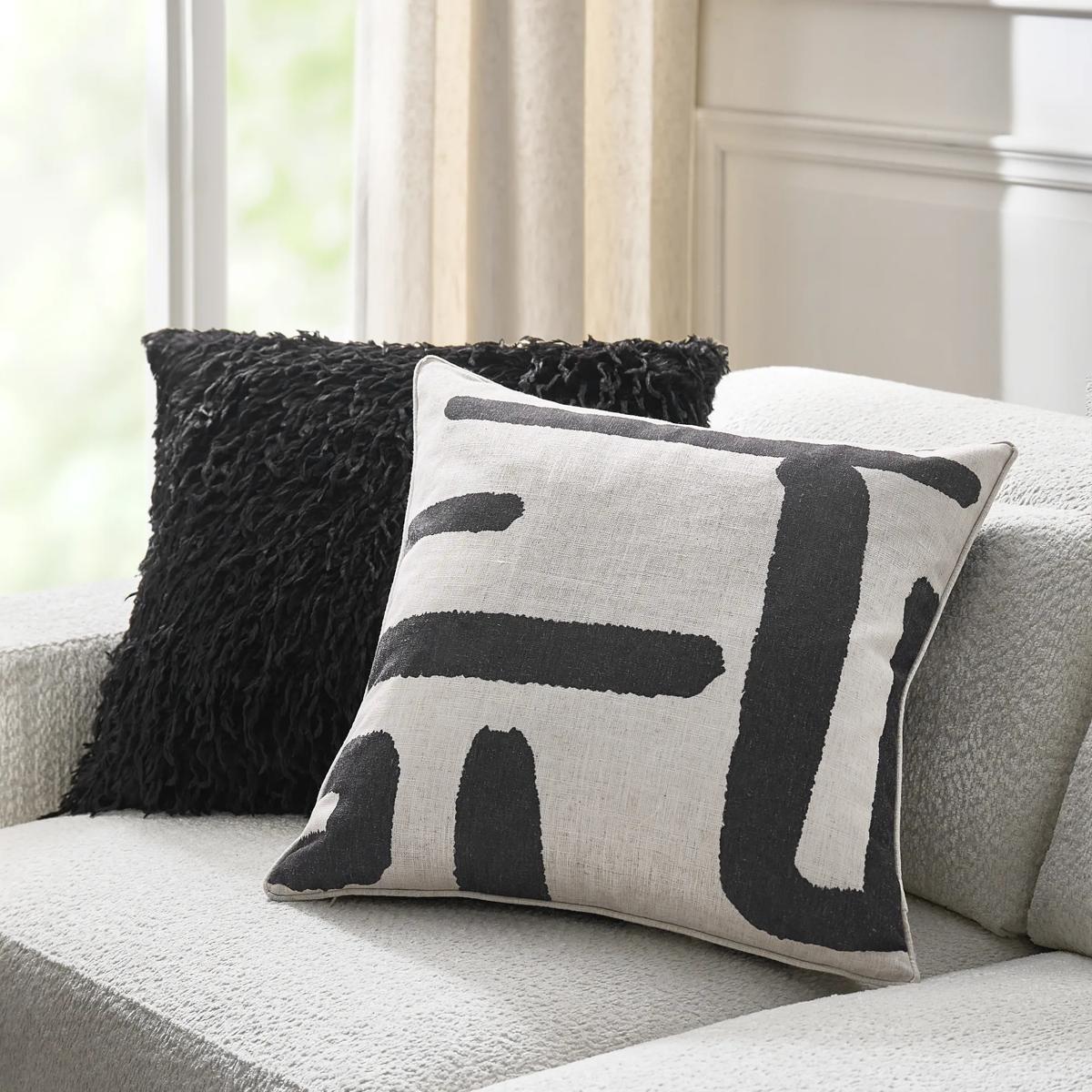 Pluma Faux Feather Pillow 22" - Black