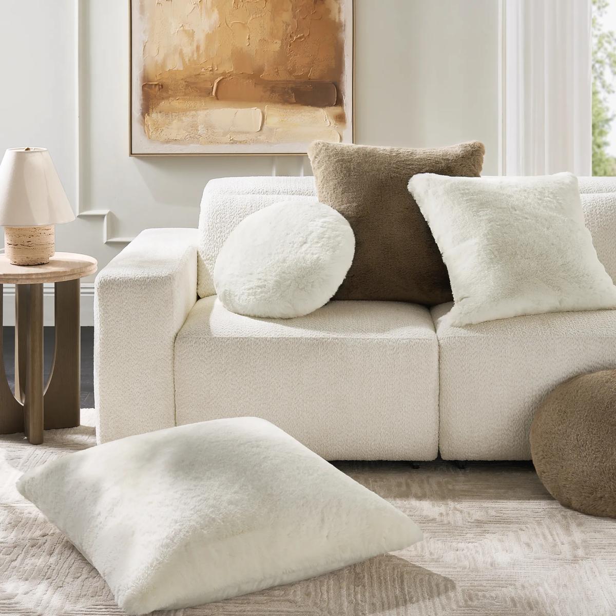 Shay Faux Fur Floor Pillow 30" - Ivory