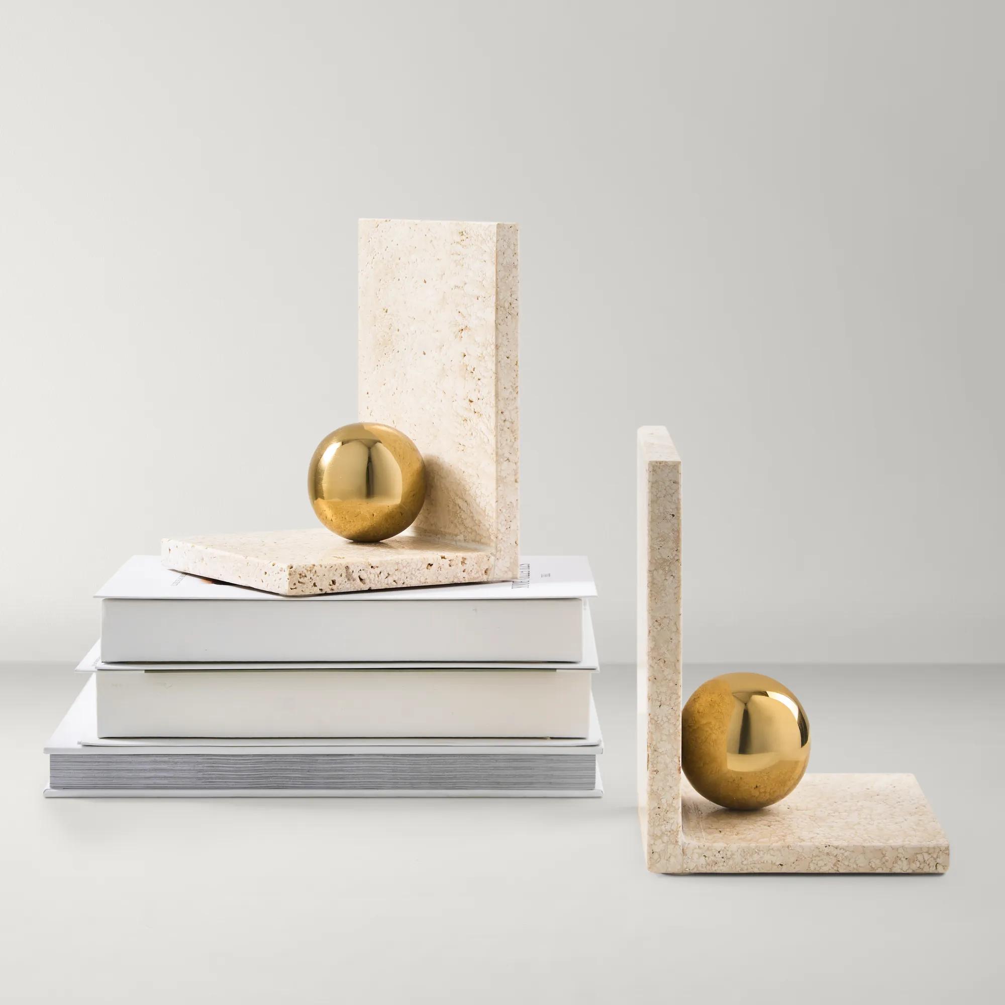 Luna Travertine Bookends