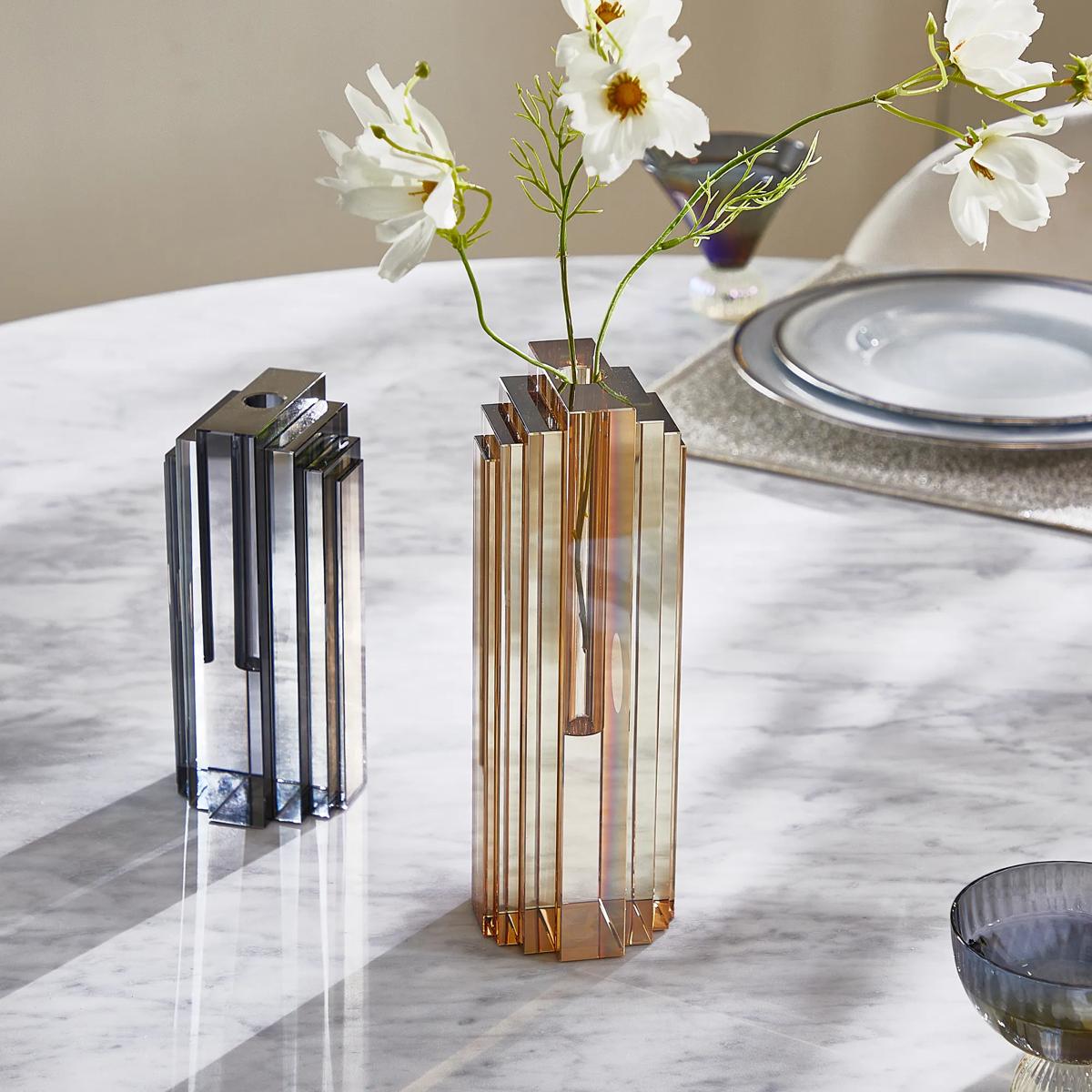 Lucca Crystal Vase - Mirrored Graphite