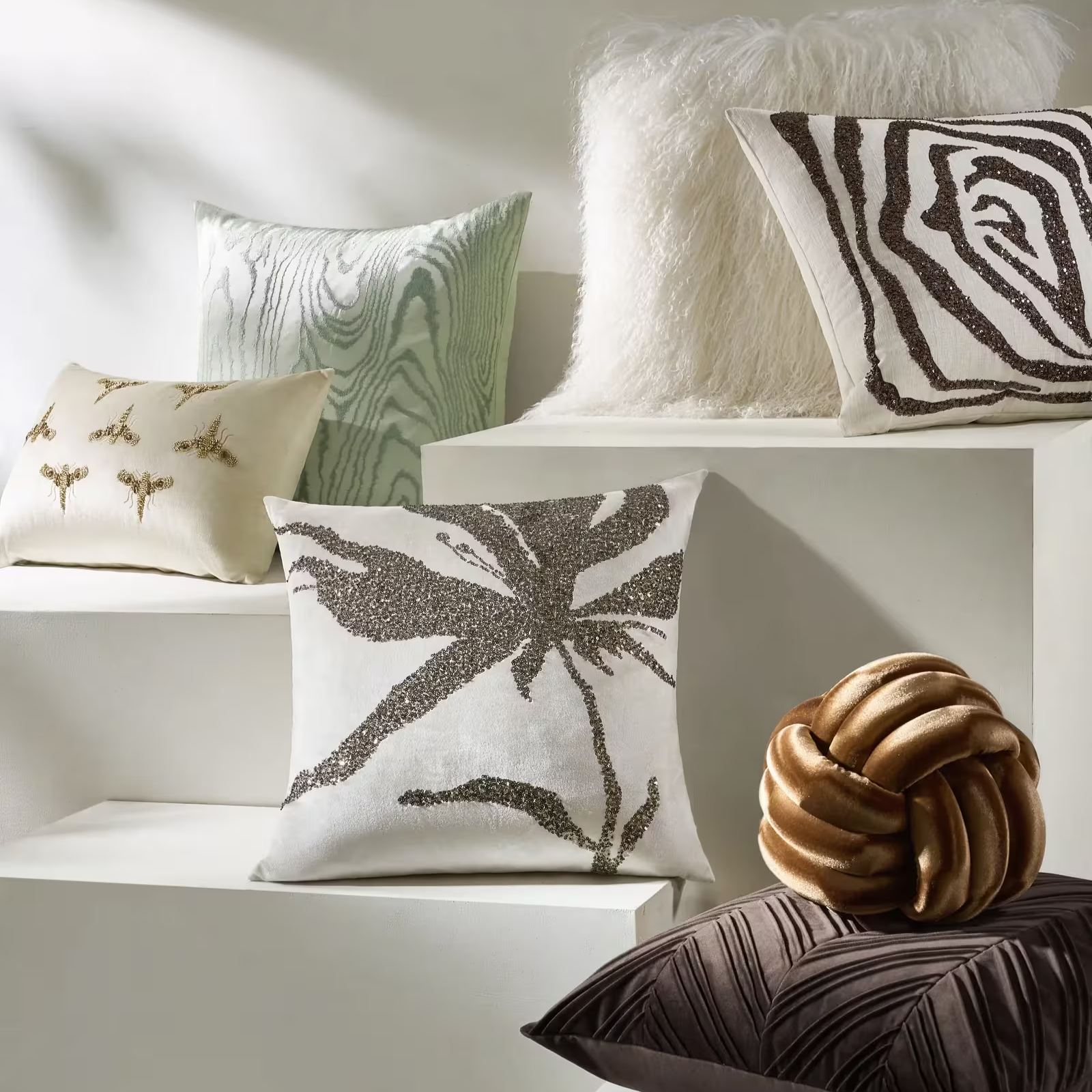 Leita Embellished Velvet Pillow 20" -Bronze/Cloud