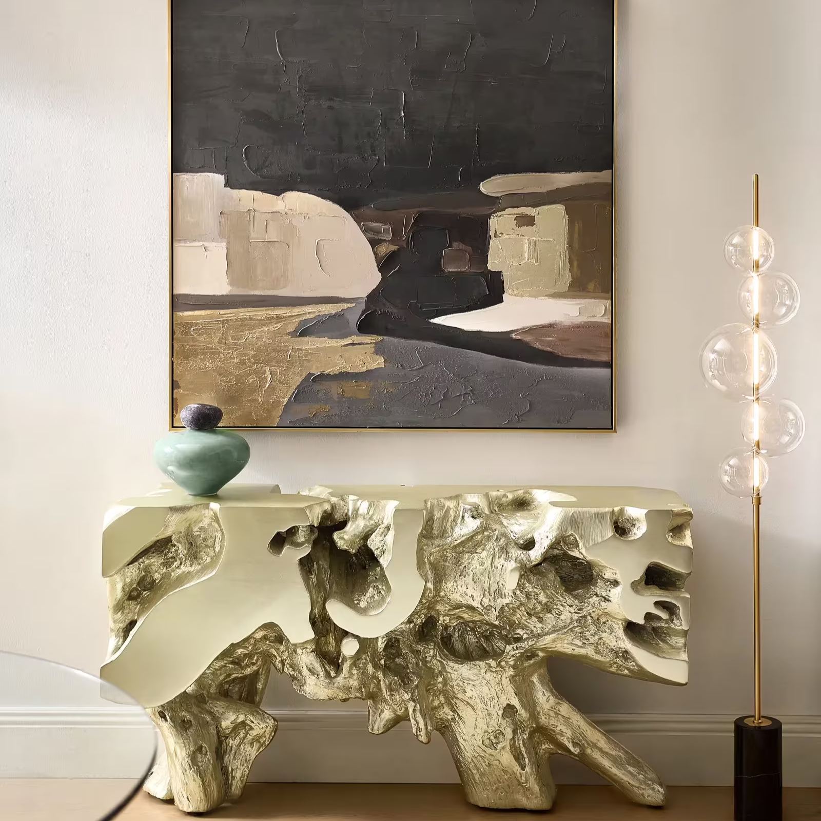 Sequoia Champagne Gold Resin Console Table (58")