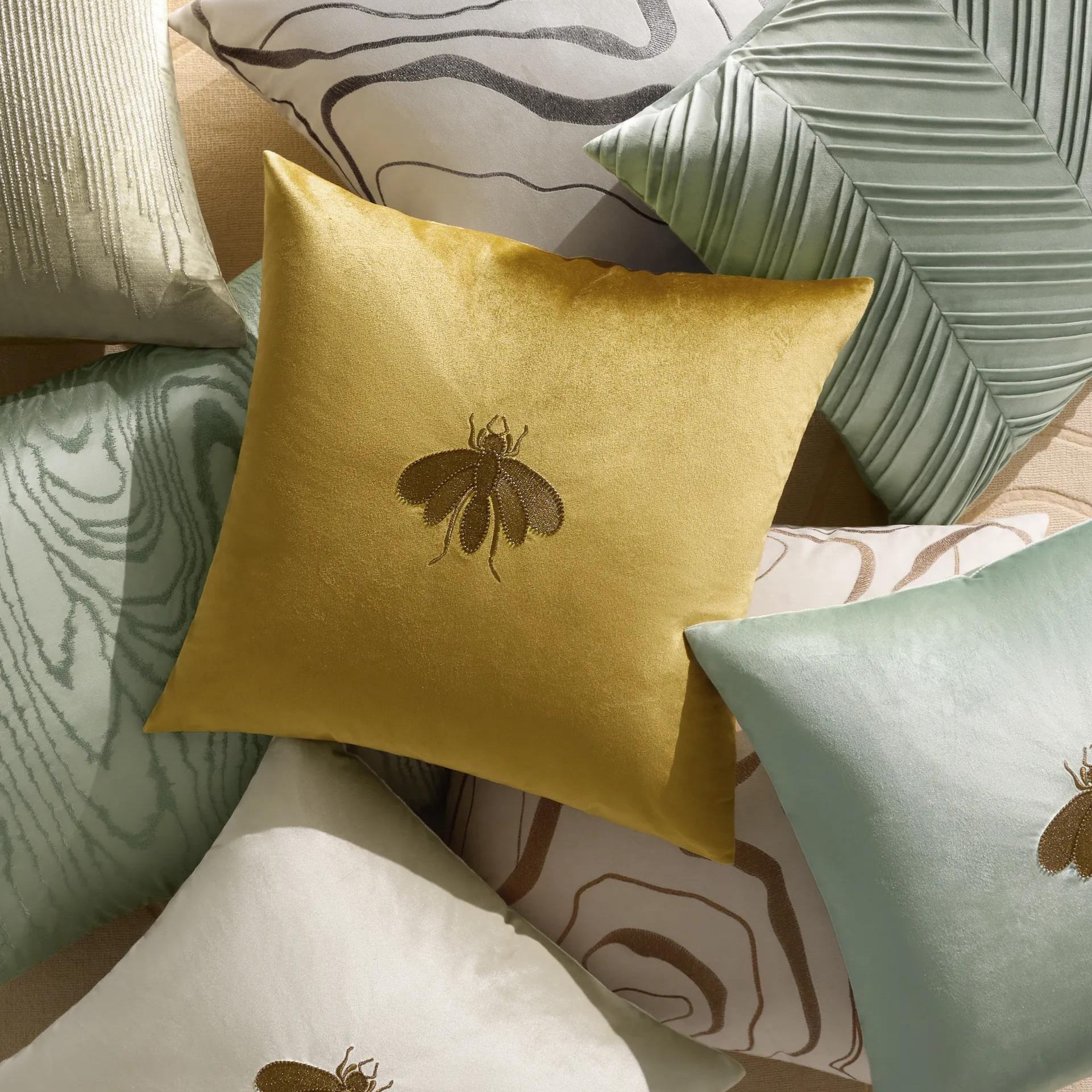 Moiré Embroidered Pillow 22" - Sea Glass