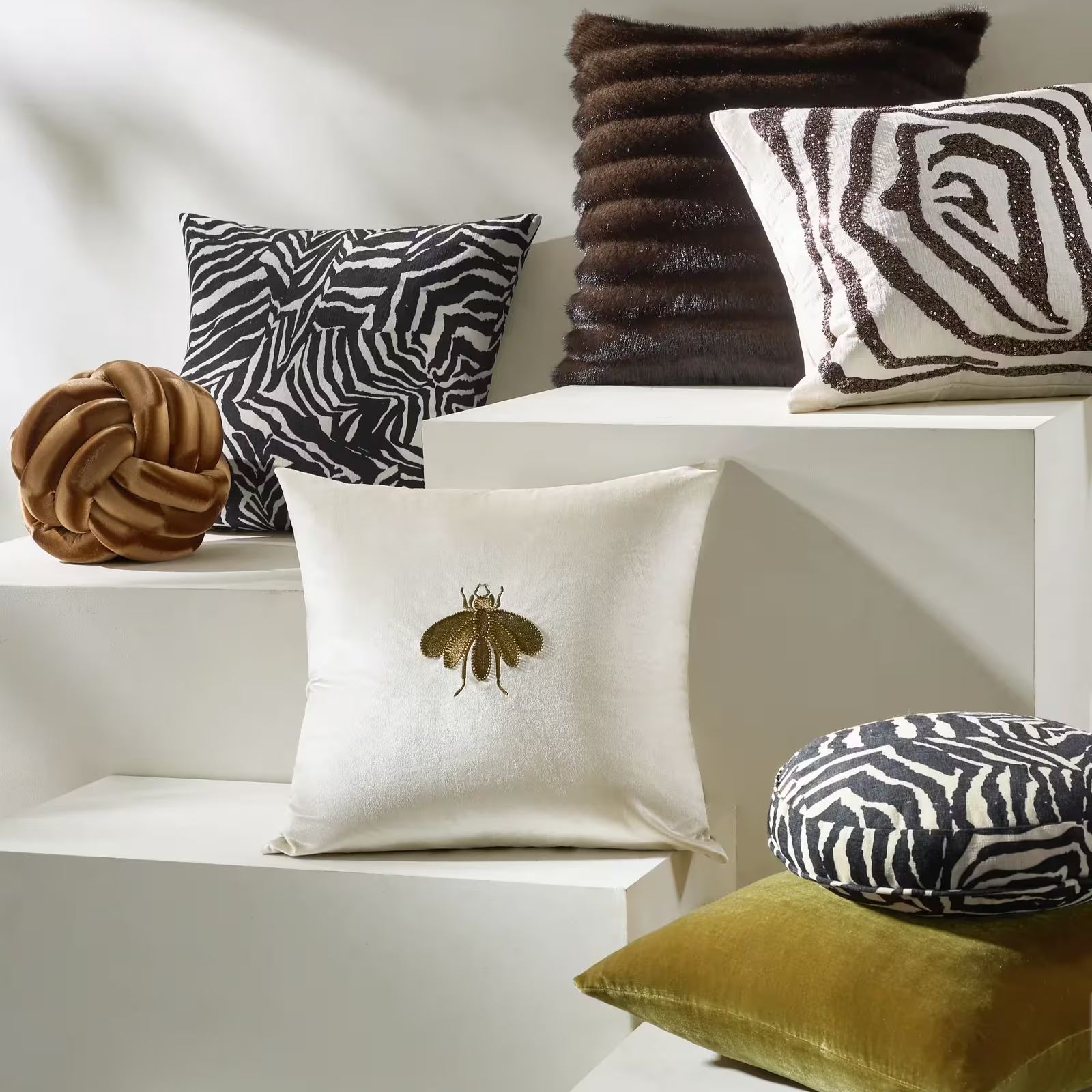Jael Embellished Abstract Animal Pillow 20" - Bronze/Ivory