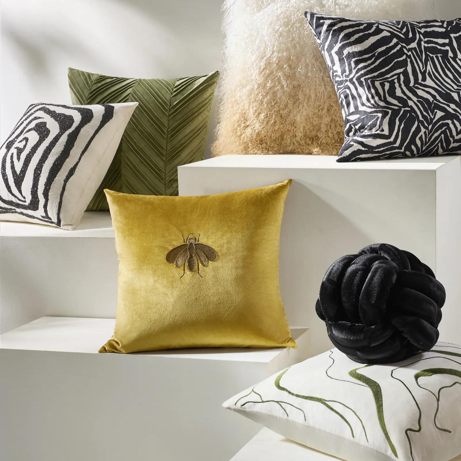 Encina Embroidered Pillow 22" - Olive Green/Ivory