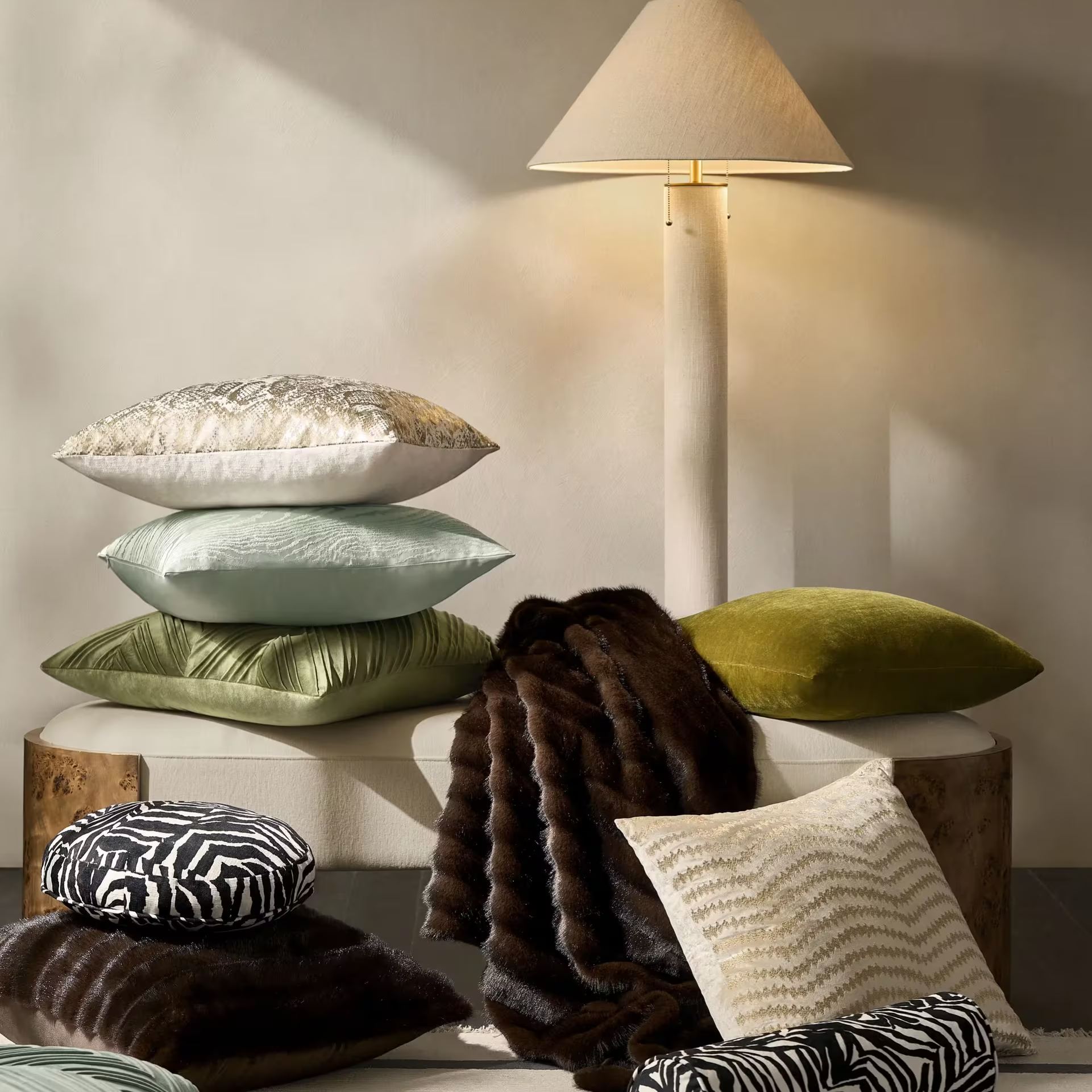 Lowry Pleated Velvet Pillow 22" - Rich Olive Green