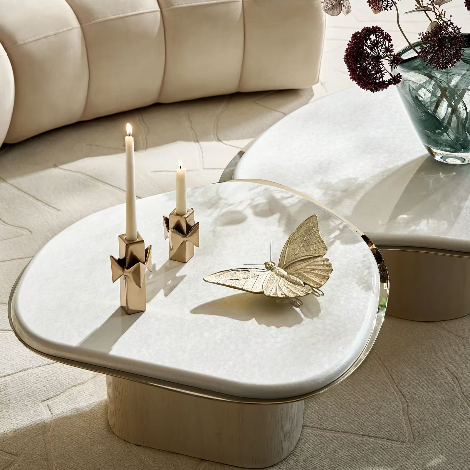 Lumina Bleached Oak Coffee Table With Pearl Lacquered Top (32")
