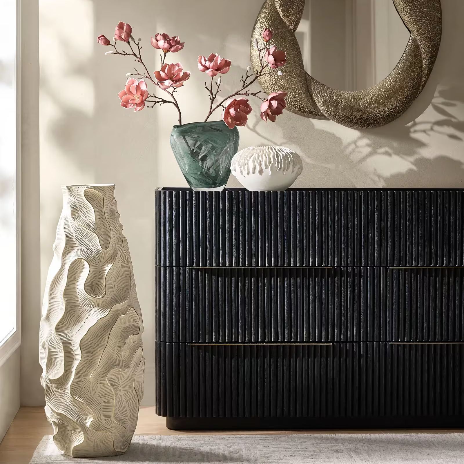 Stria Reeded Black Oak 6-Drawer Dresser (64.5")