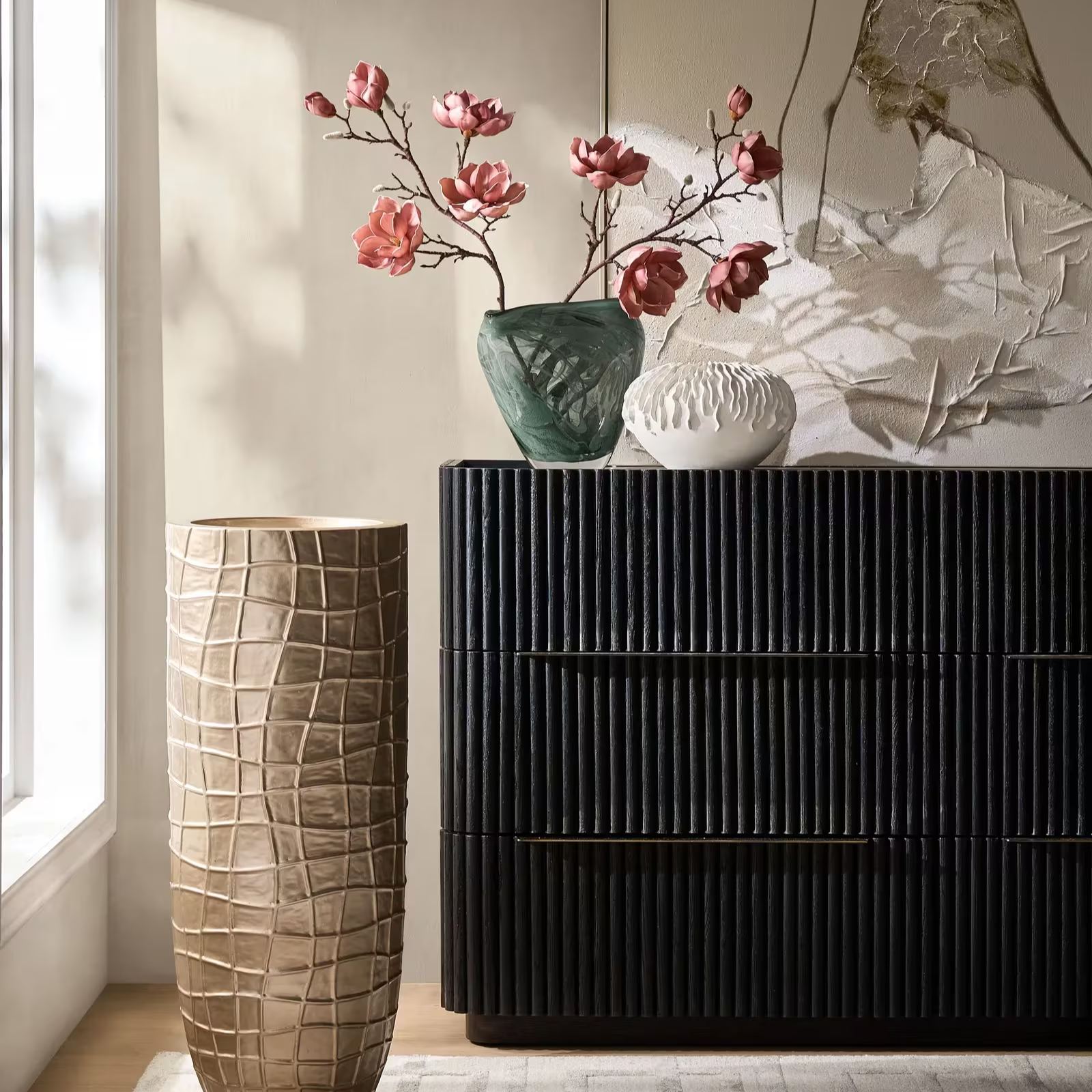 Stria Reeded Black Oak 6-Drawer Dresser (64.5")