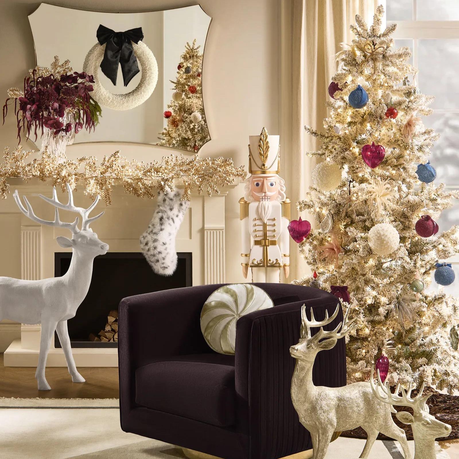 Snow Leopard Faux Fur Christmas Stocking - White/Black