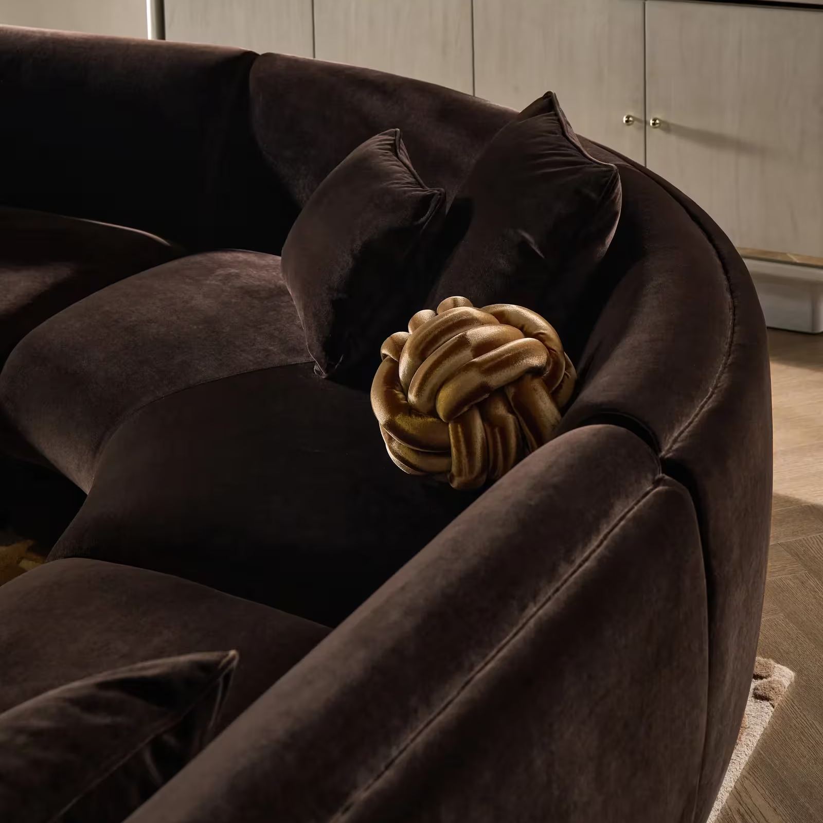 Curvia Dark Chocolate Velvet Grand Right-Arm Chair