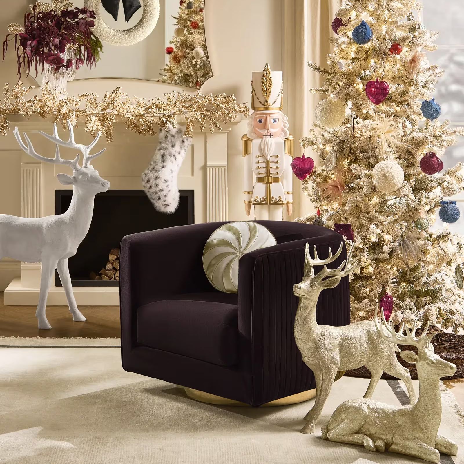 Lyssa Pleated Fig Velvet Swivel Accent Chair