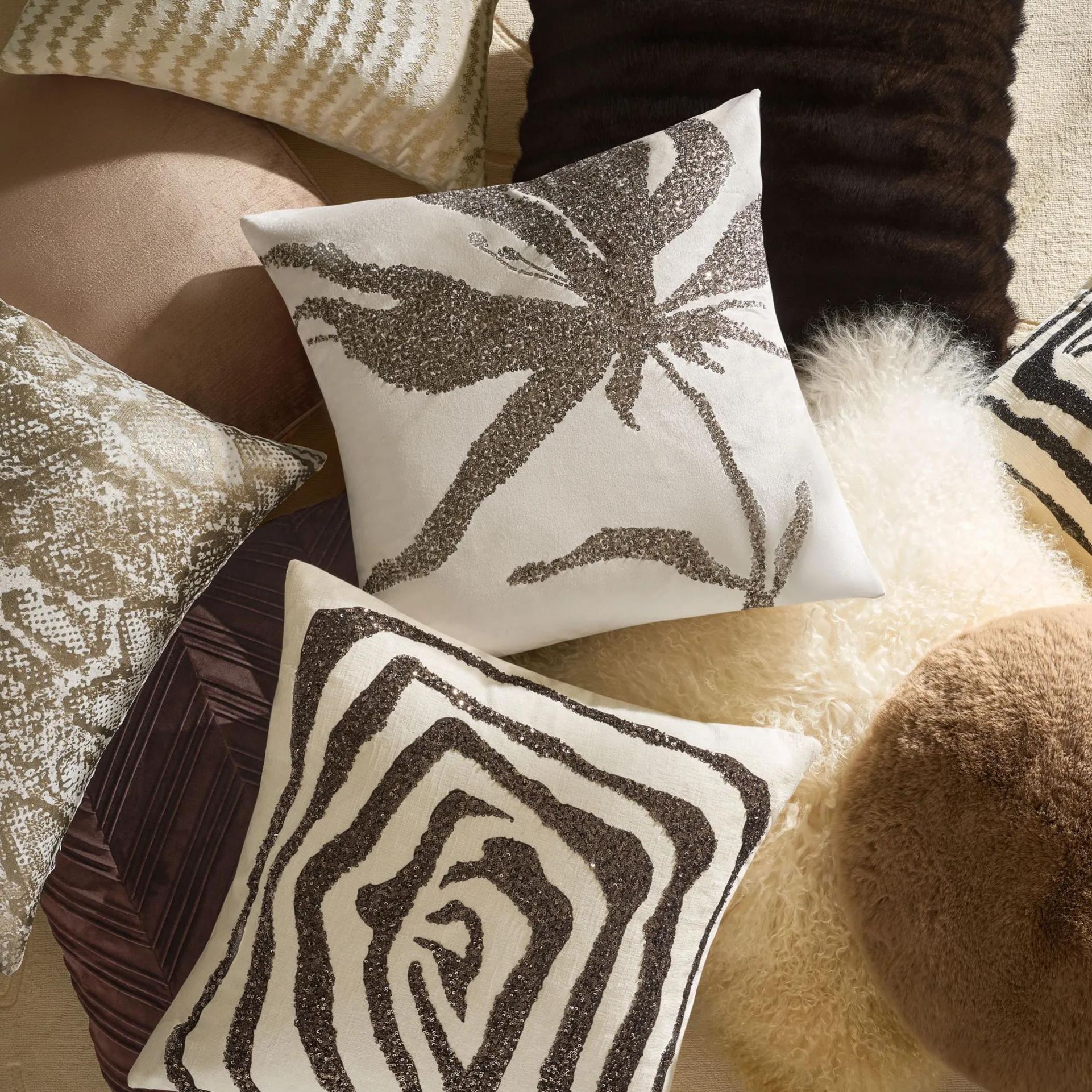 Leita Embellished Velvet Pillow 20" -Bronze/Cloud