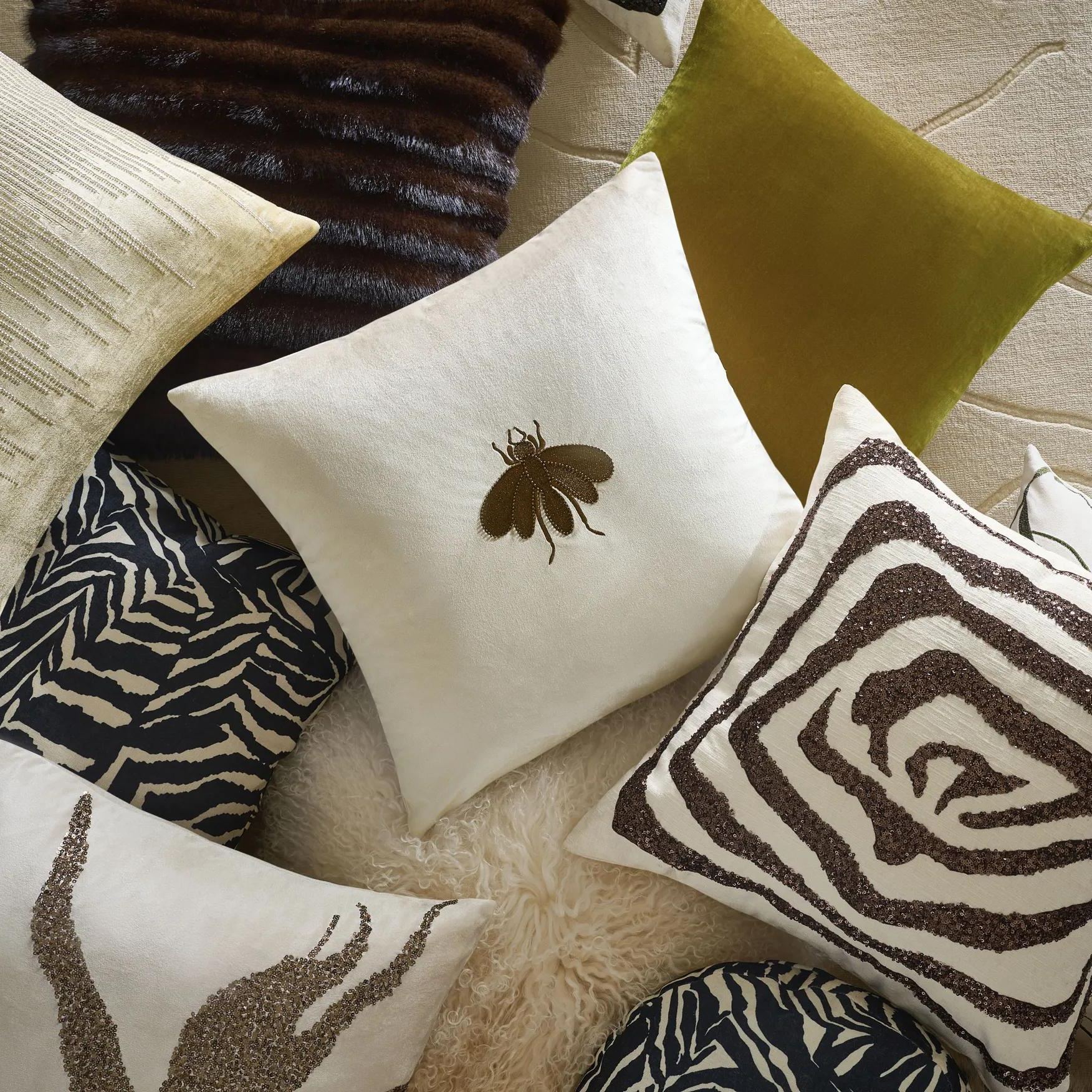Jael Embellished Abstract Animal Pillow 20" - Bronze/Ivory