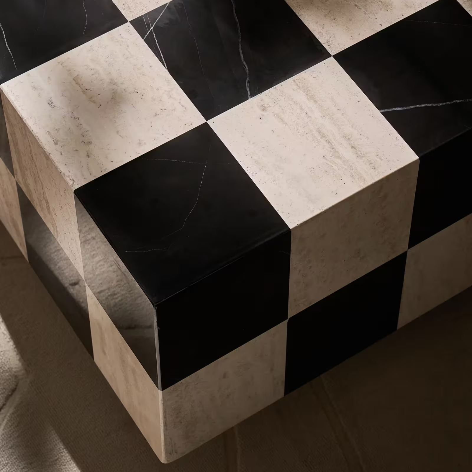 Chessa Rectangular Chequered Marble Coffee Table (53.1")