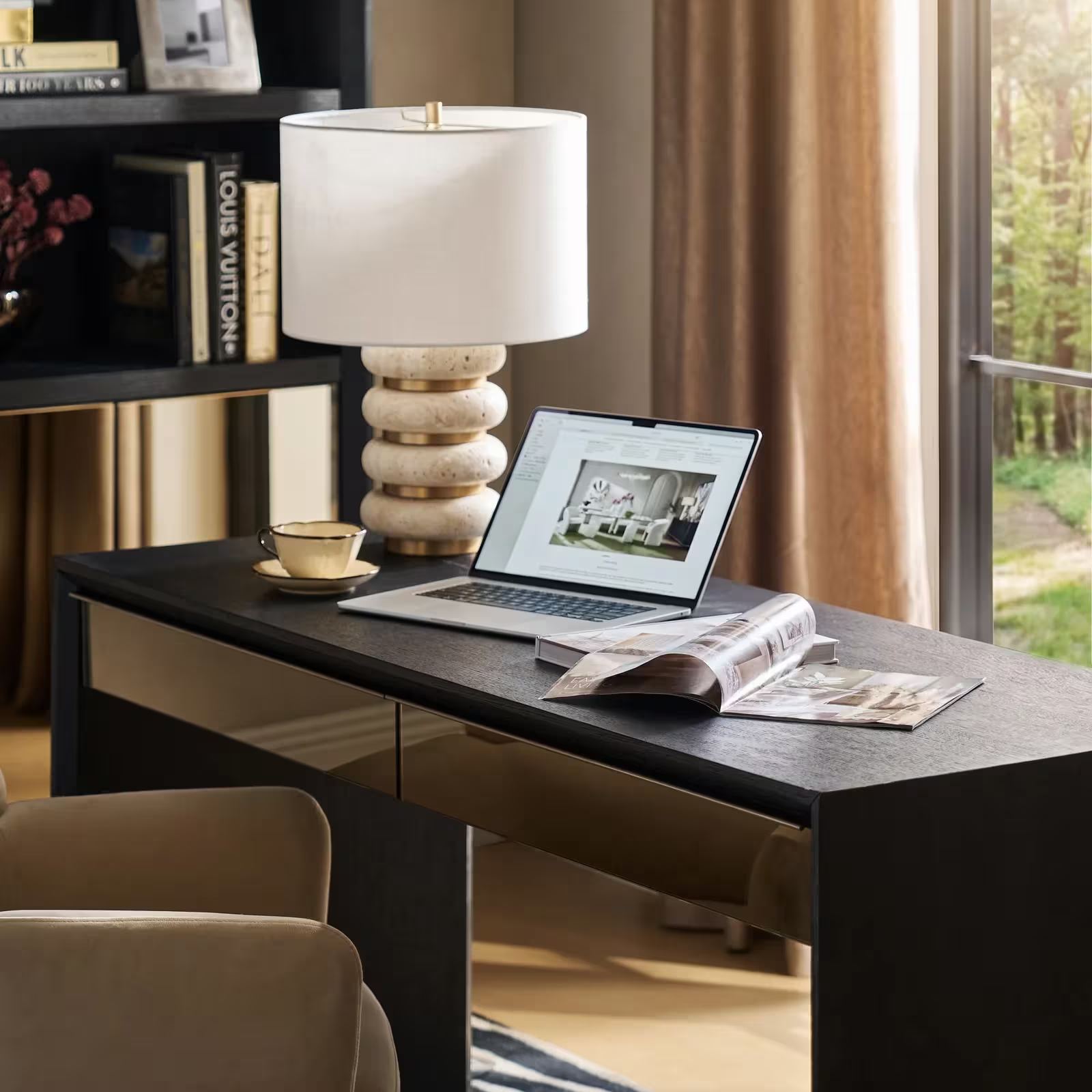 Glimmer Mirrored 2-Drawer Black Oak Desk (62")