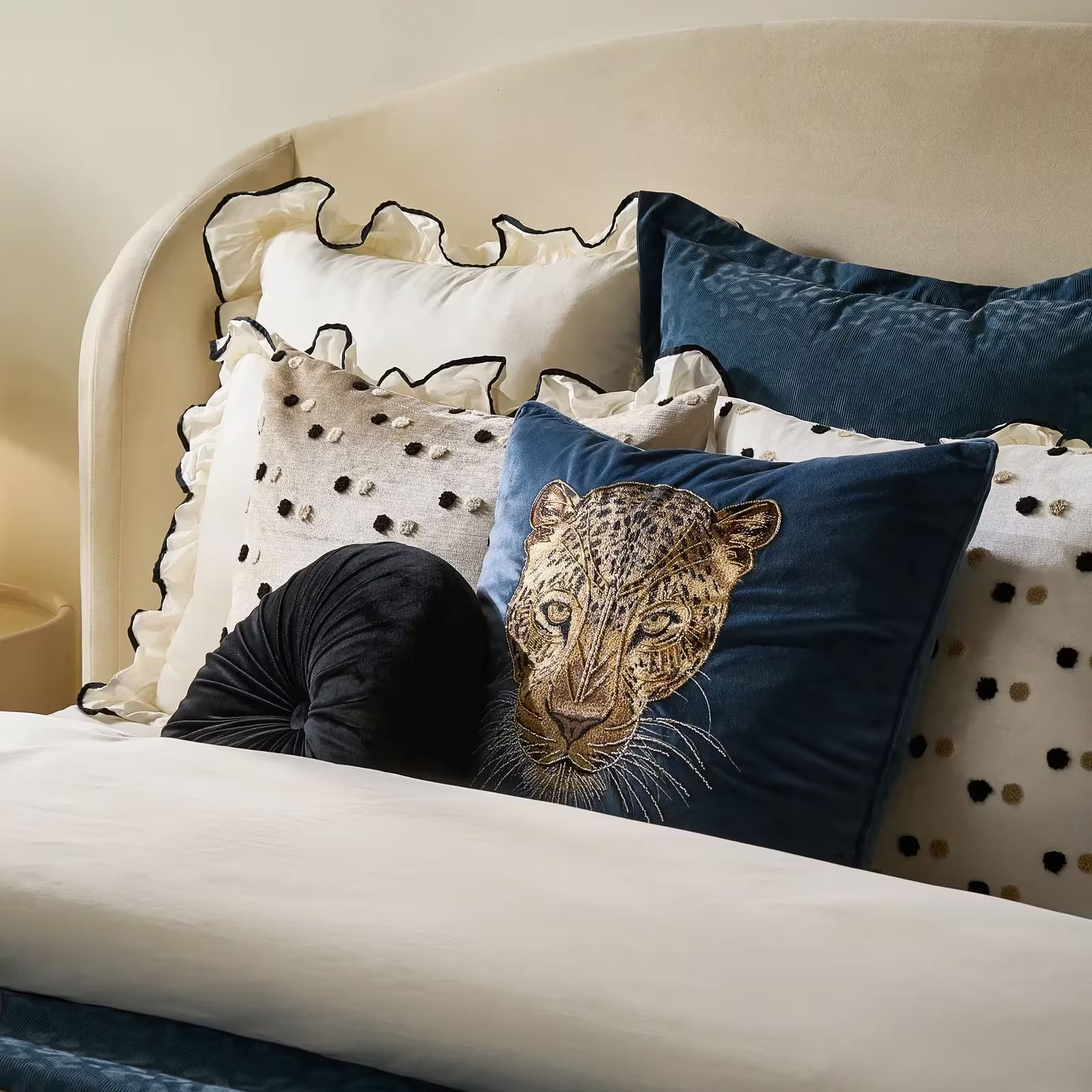 Namir Embroidered Velvet Pillow 22" - Dusty Blue