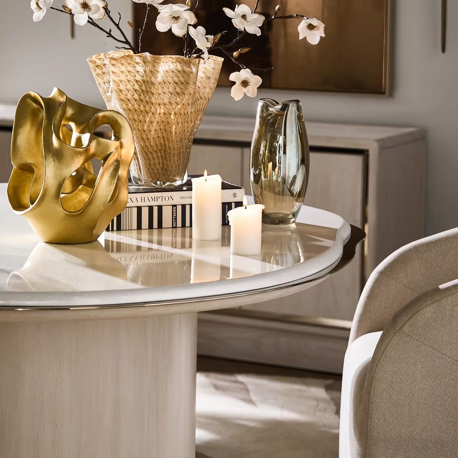Lumina Bleached Oak Dining Table With Pearl Lacquered Top (58")