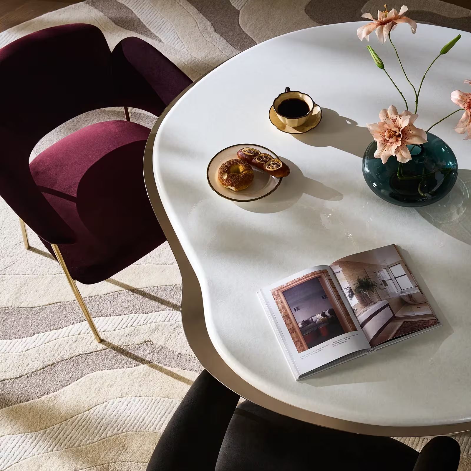 Lumina Bleached Oak Dining Table With Pearl Lacquered Top (58")
