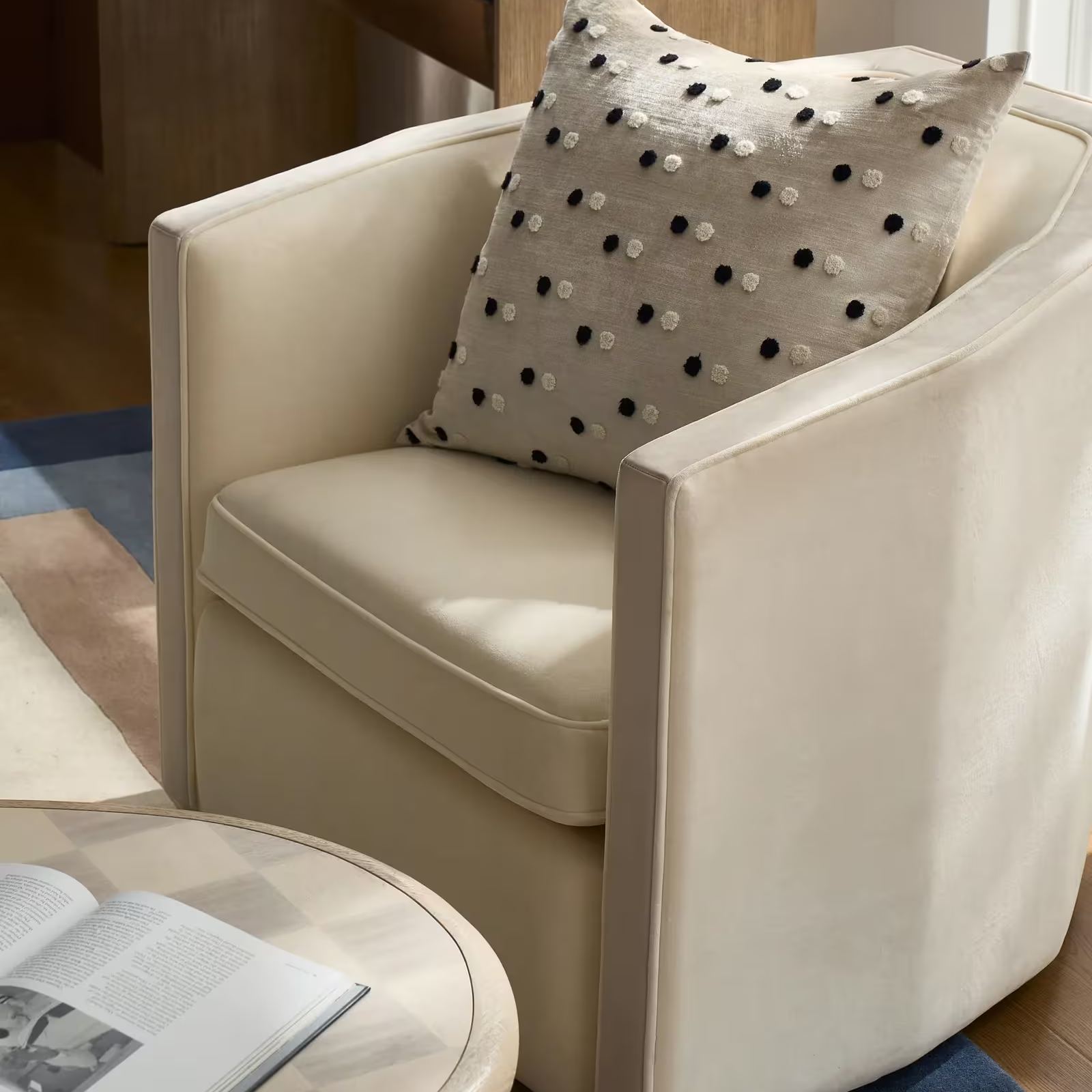 Vesper Cloud Velvet With Leather Swivel Accent Chair