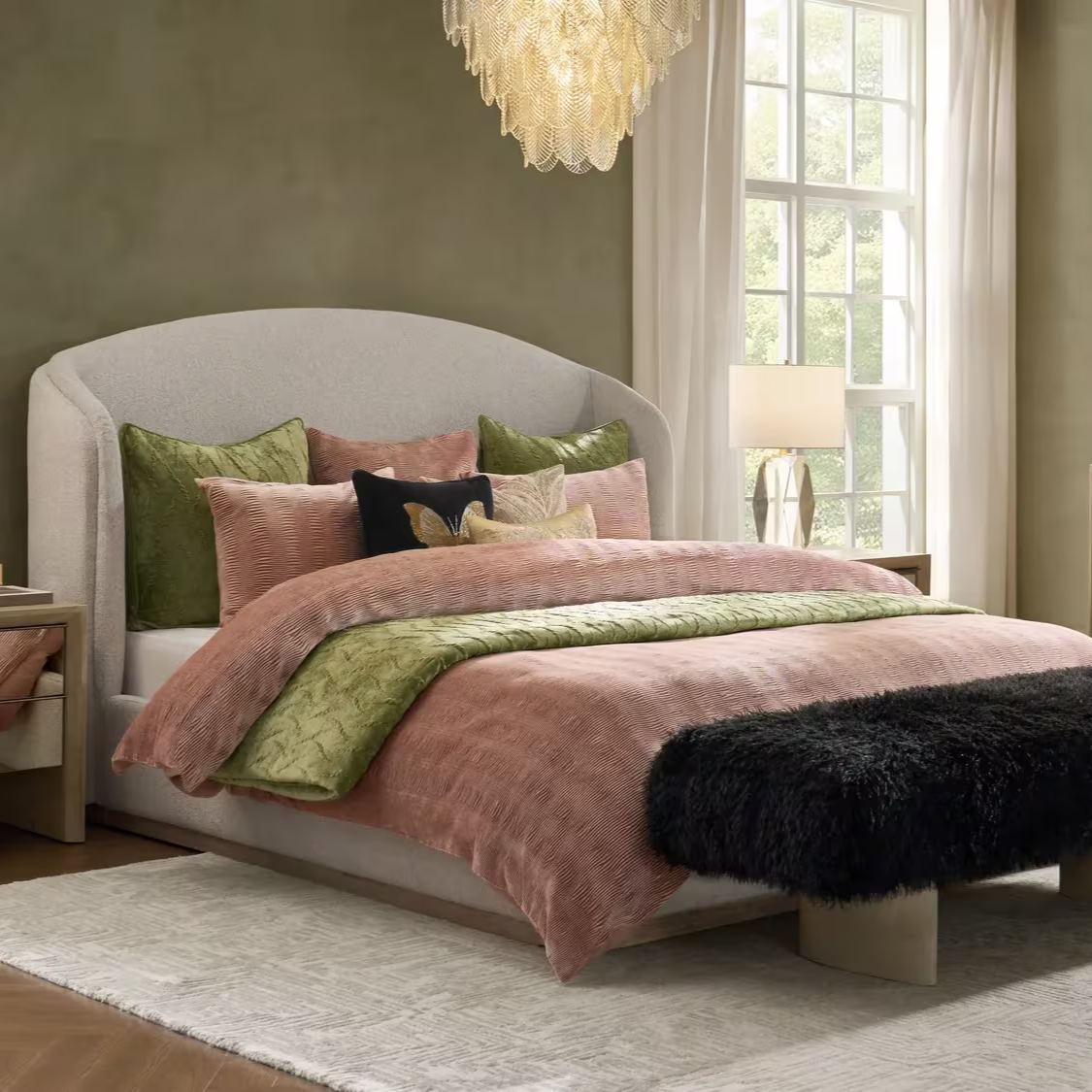 Glimmer Ivory Performance Velvet Upholstered King Platform Bed