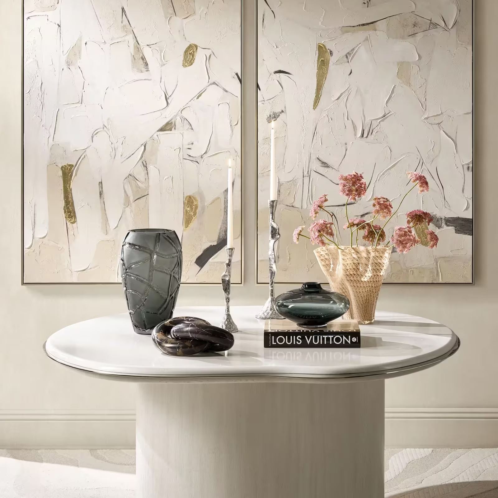 Lumina Bleached Oak Dining Table With Pearl Lacquered Top (58")
