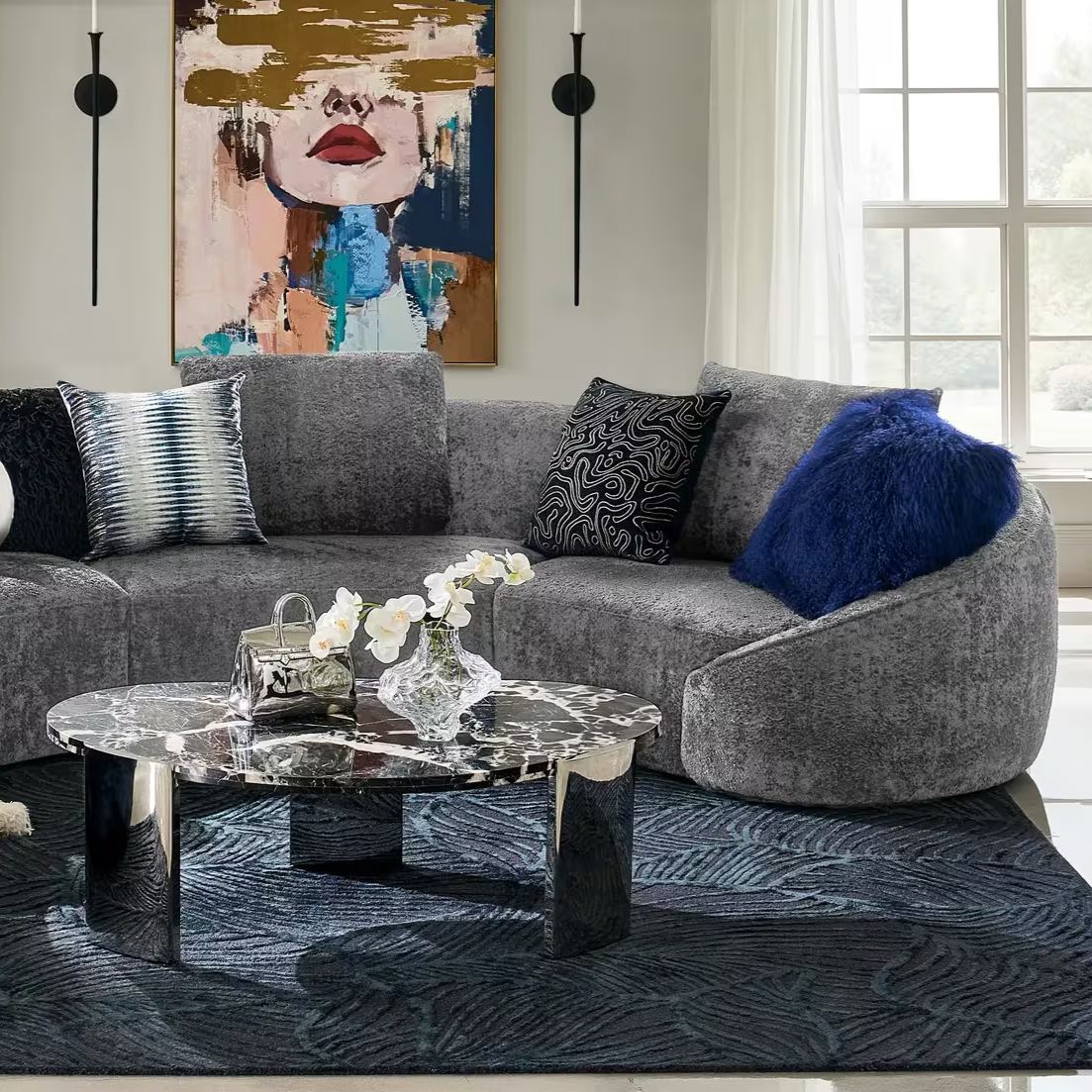 Irene 2-Piece Grey Chenille Sectional