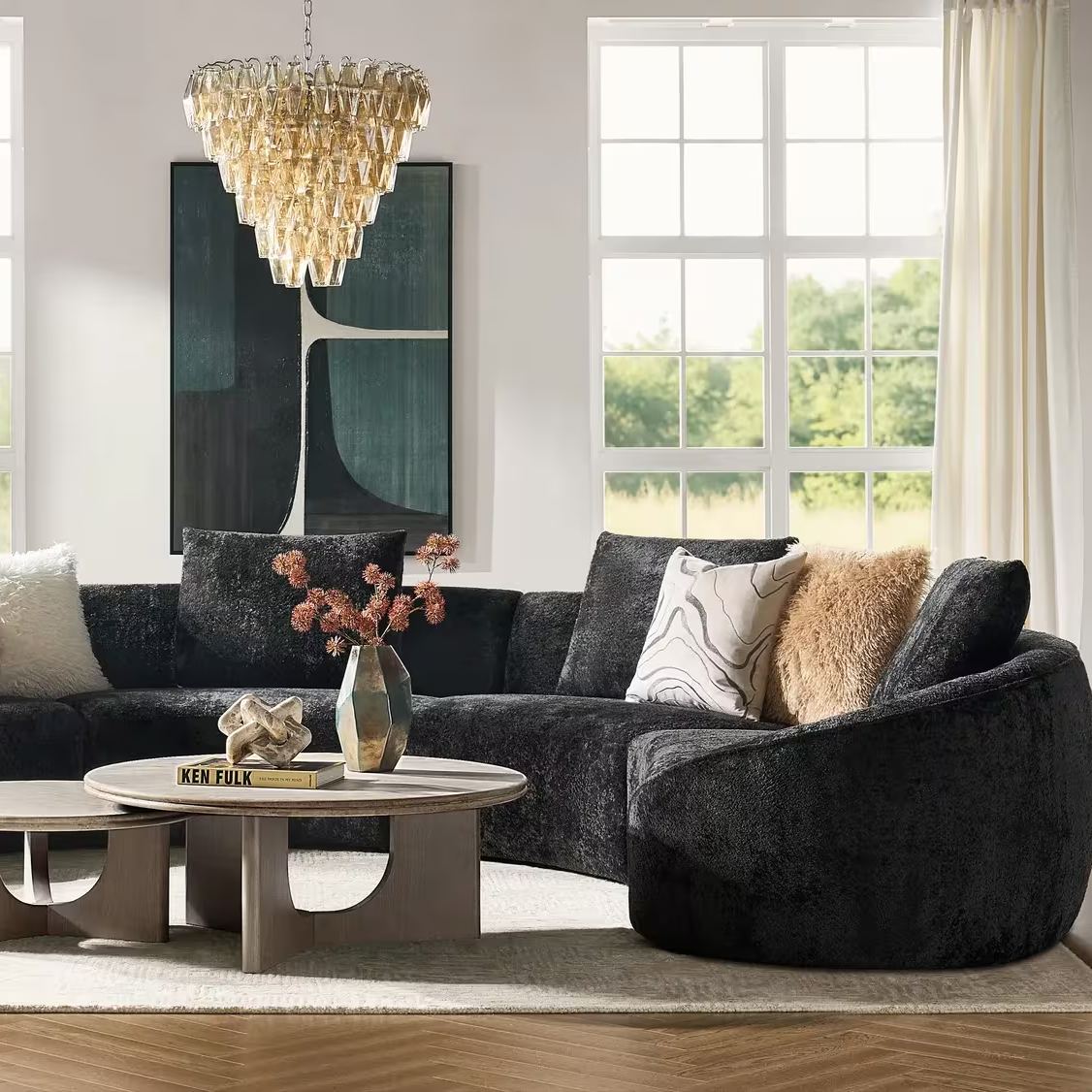 Irene 2-Piece Black Chenille Sectional