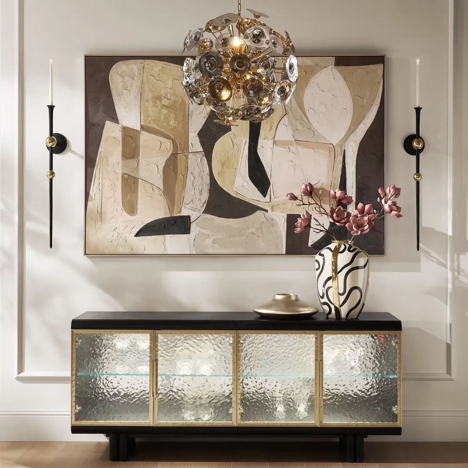 Aspar Soft Gold Bauble and Black Aluminum Wall Sconce Large 33"