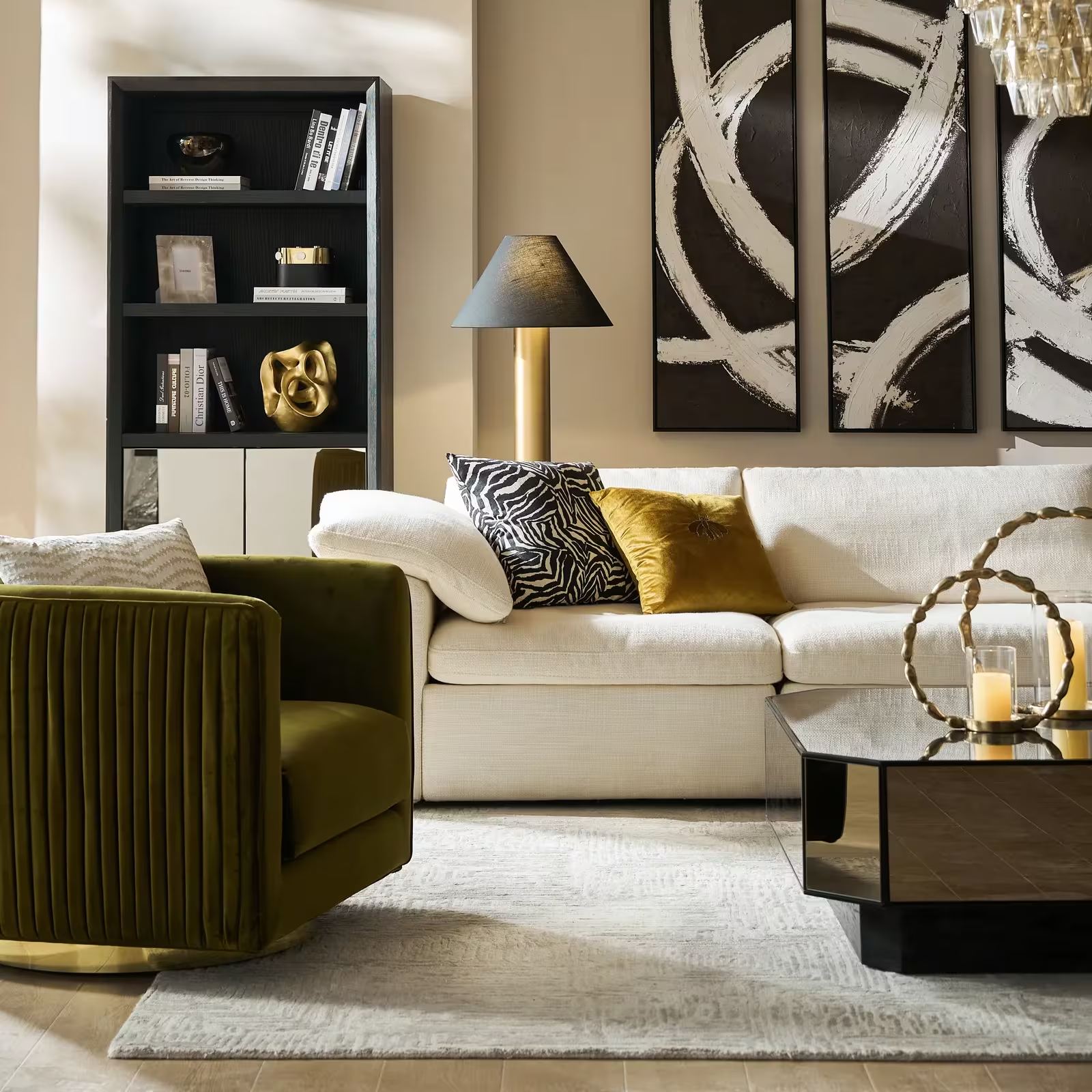 Lyssa Pleated Deep Olive Velvet Swivel Accent Chair