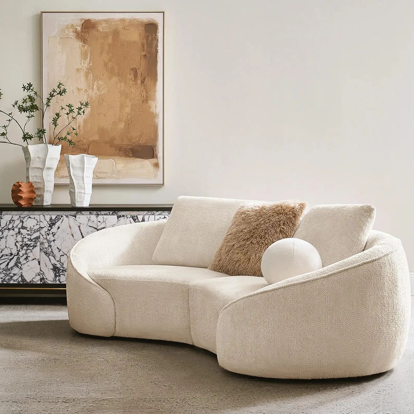 Micah Beige Faux Mongolian Fur Pillow 22" x 22"