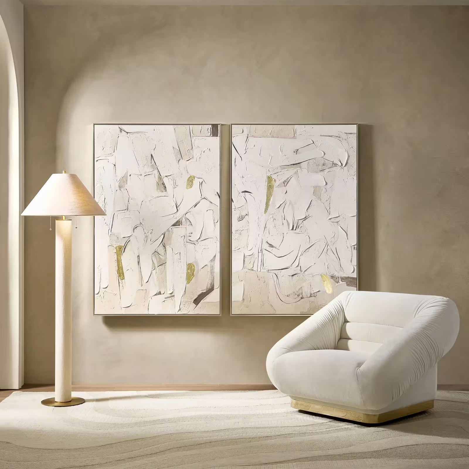 Della Linen & Brass Floor Lamp