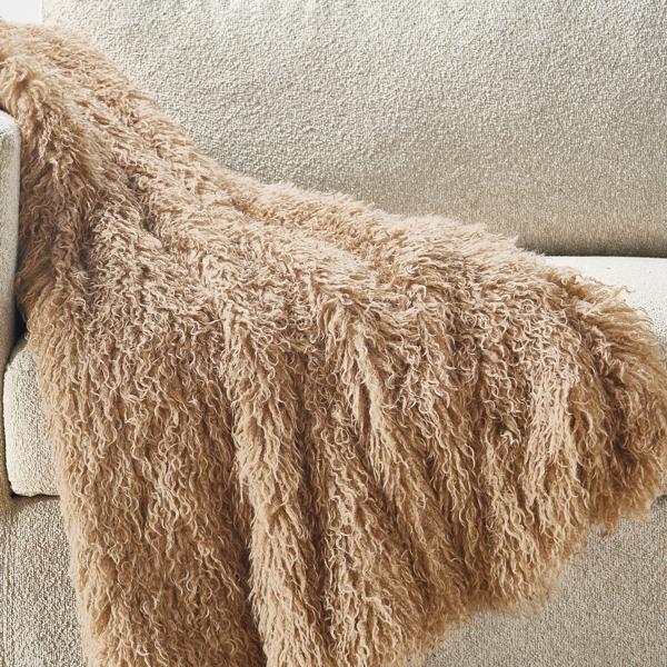 Micah Faux Mongolian Throw 50" x 60" - Beige