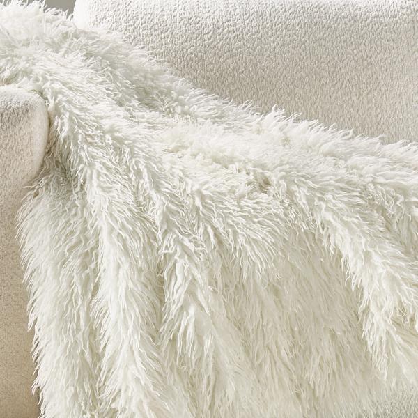 Micah Faux Mongolian Throw 50" x 60" - Ivory