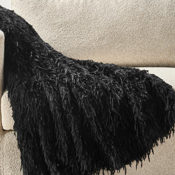 Pluma Faux Feather Throw 50" x 60" - Black