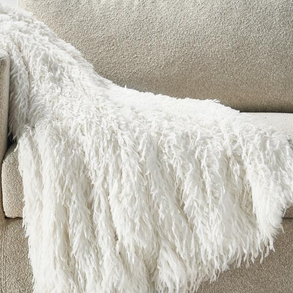 Pluma Faux Feather Throw 50" x 60" - White