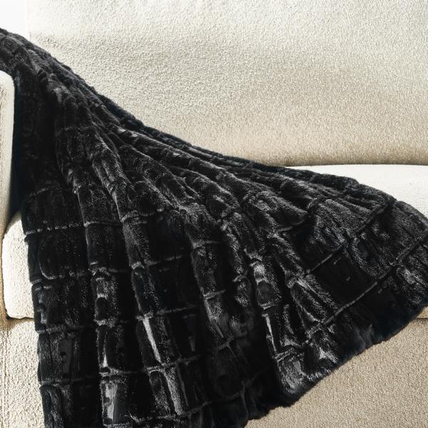 Z Carved Faux Fur Throw 50" x 60" - Black