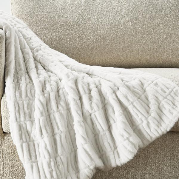 Z Carved Faux Fur Throw 50" x 60" - Ivory