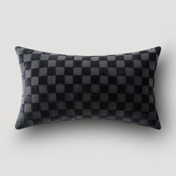 Checker Velvet Lumbar 12" X 22" - Black