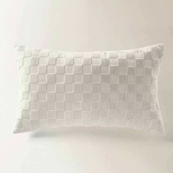 Checker Velvet Lumbar Pillow 22" x 12" - White