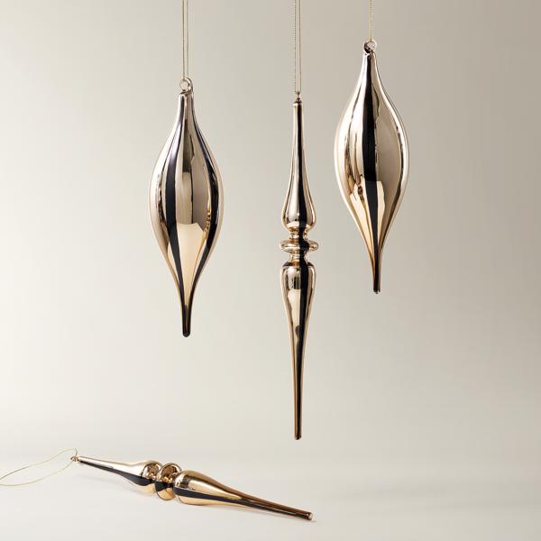 Gold Stripe Finial Ornament - Set of 4