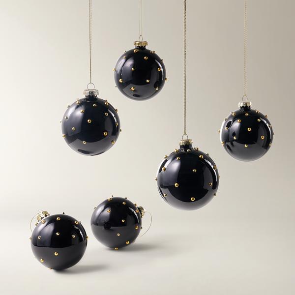 Black & Gold Dot Glass Ornament - Set of 6