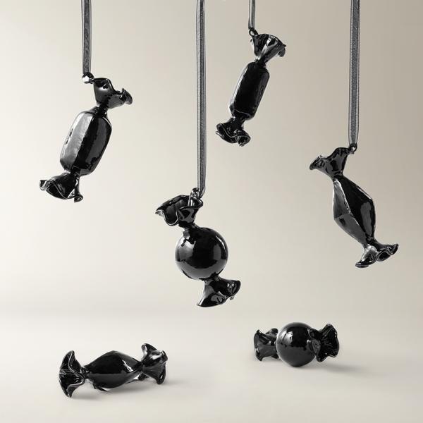 Black Glass Candy Ornament - Set of 6