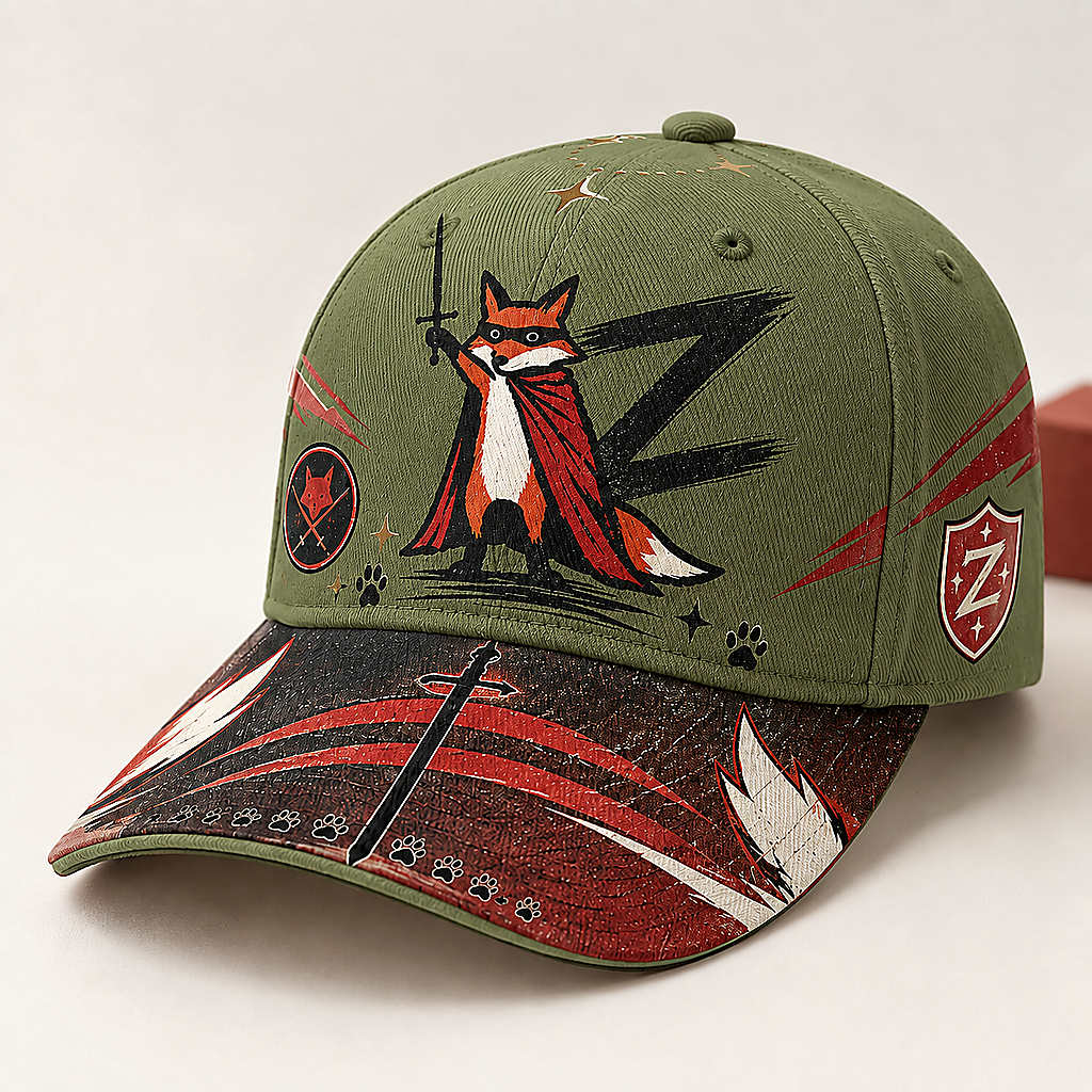 Fox Warrior Sword Graphic Baseball Cap Olive