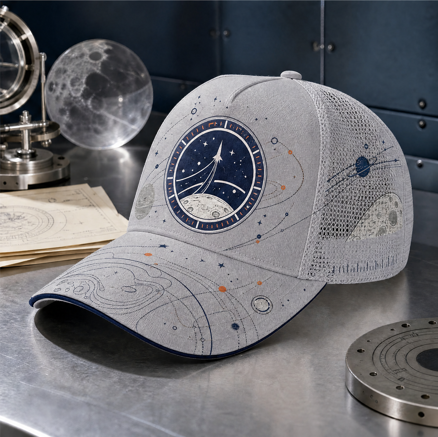 Cosmic Rocket Orbit Trucker Hat LightGray