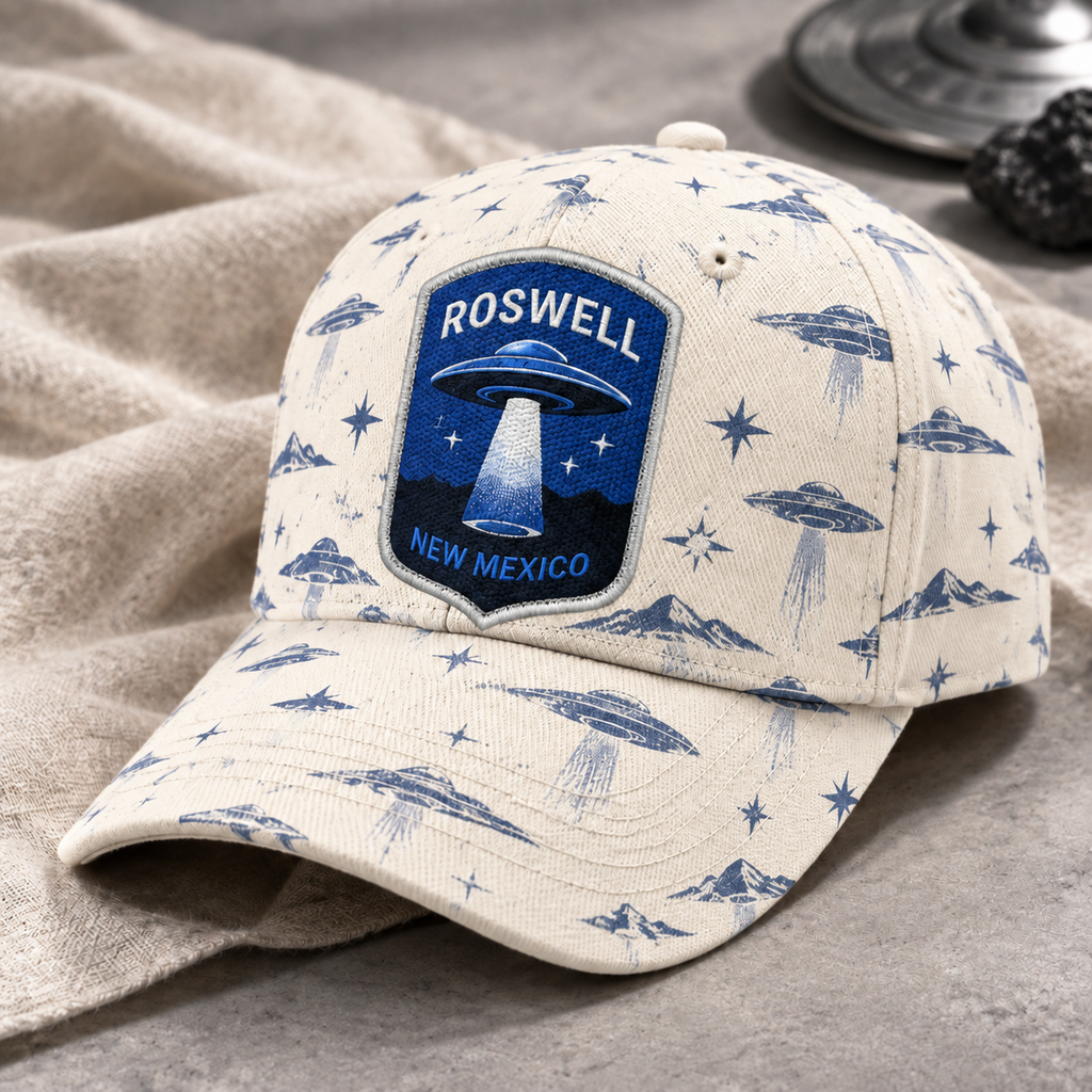 Roswell UFO Print Beige Baseball Cap Ivory
